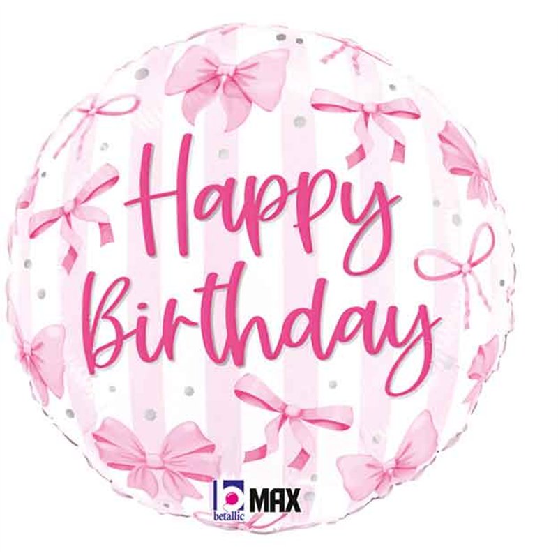 18in PRETTY PINK BOW BIRTHDAY FOIL BALLOON