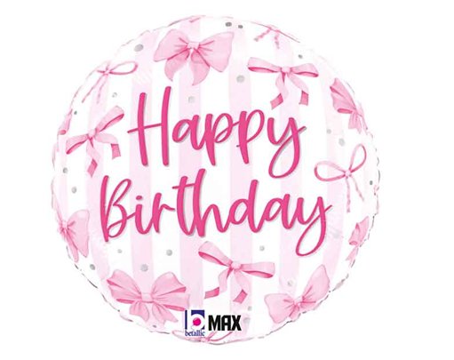 18in PRETTY PINK BOW BIRTHDAY FOIL BALLOON