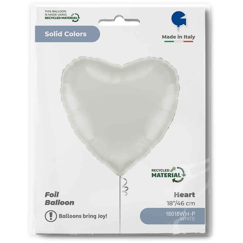 18in WHITE HEART FOIL BALLOON