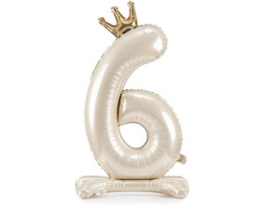 LIGHT CREAM NUMBER 6 STANDING FOIL BALLOON