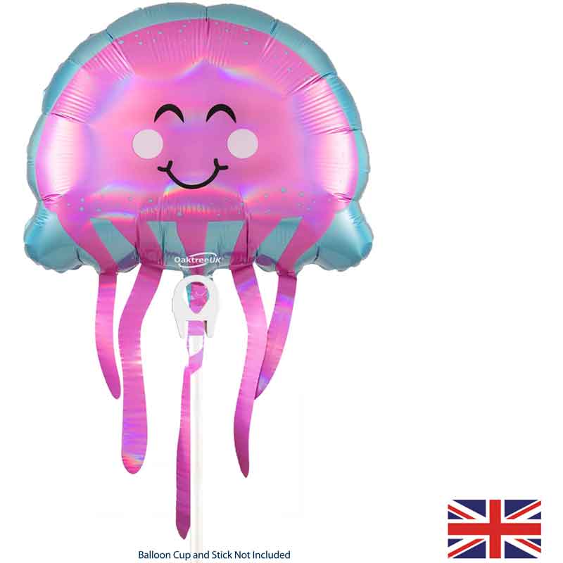9x16in JELLYFISH IRIDESCENT AIR FILL FOIL BALLOON PACKAGED WITH SELF SEAL VALVE