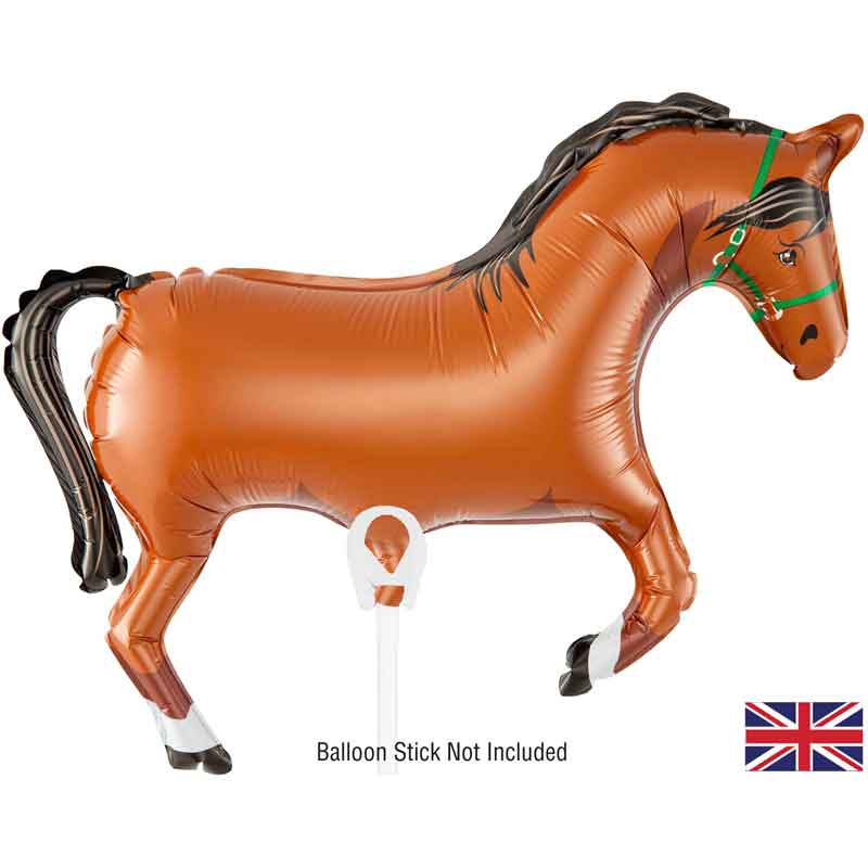 15.5in HORSE BROWN AIR FILL FOIL BALLOON PACKAGED WITH SELF SEAL VALVE