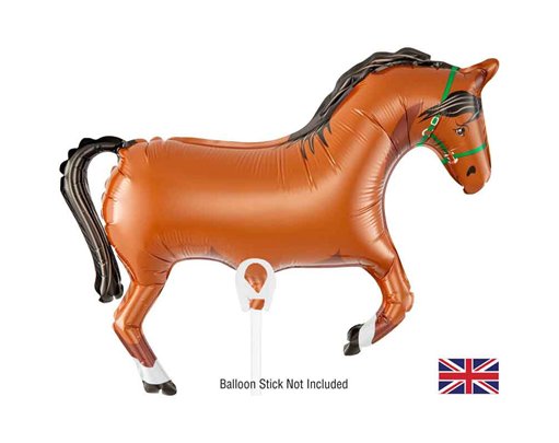 15.5in HORSE BROWN AIR FILL FOIL BALLOON PACKAGED WITH SELF SEAL VALVE