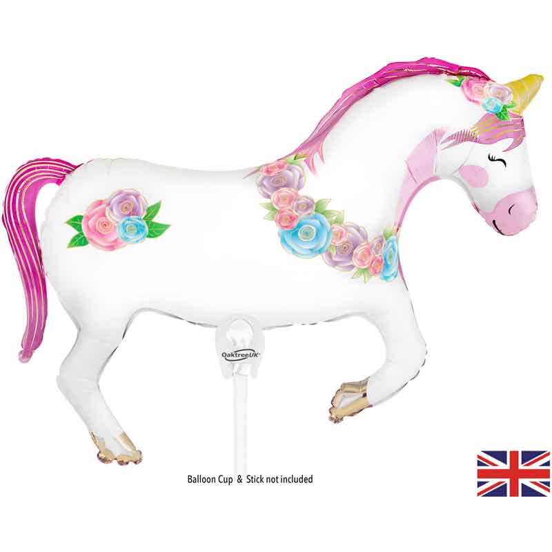 15.5in UNICORN AIR FILL FOIL BALLOON PACKAGED WITH SELF SEAL VALVE