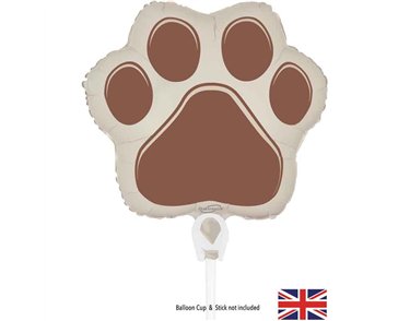 8in PAW PRINT BROWN AIR FILL FOIL BALLOON PACKAGED WITH SELF SEAL VALVE