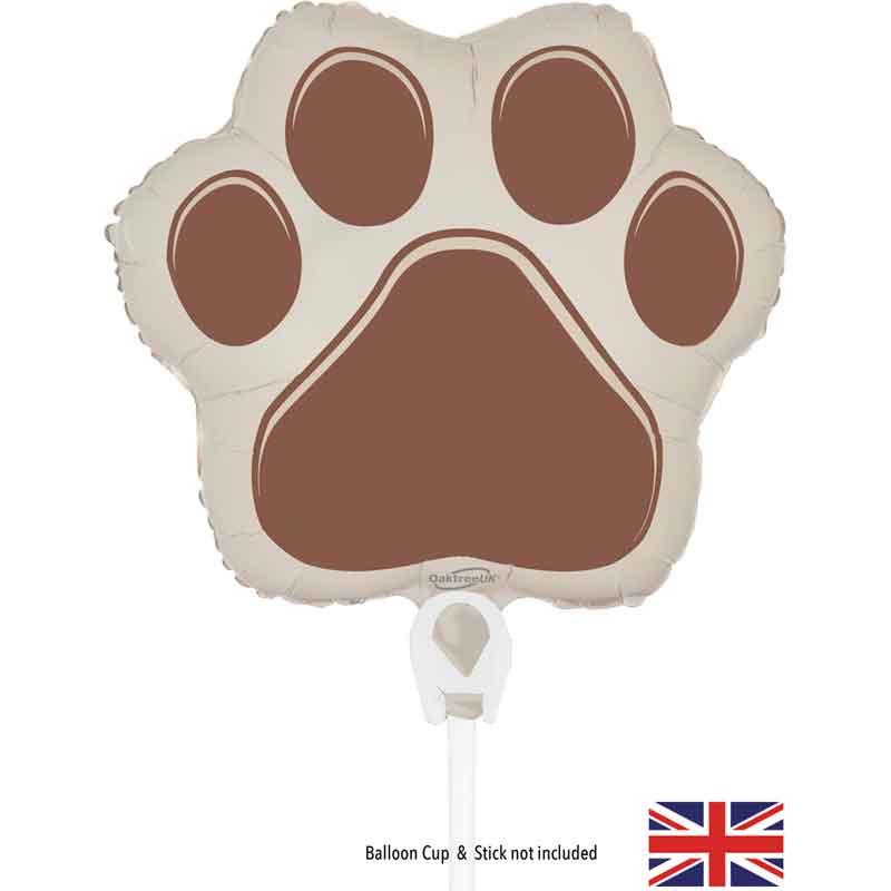 8in PAW PRINT BROWN AIR FILL FOIL BALLOON PACKAGED WITH SELF SEAL VALVE