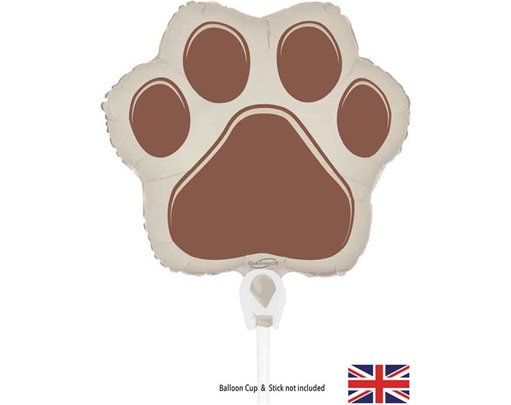 8in PAW PRINT BROWN AIR FILL FOIL BALLOON PACKAGED WITH SELF SEAL VALVE
