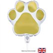 8in PAW PRINT WHITE/GOLD AIR FILL FOIL BALLOON PACKAGED WITH SELF SEAL VALVE