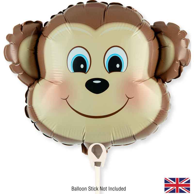 10in CUTE MONKEY METALLIC AIR FILL FOIL BALLOON PACKAGED WITH SELF SEAL VALVE