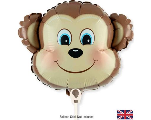10in CUTE MONKEY METALLIC AIR FILL FOIL BALLOON PACKAGED WITH SELF SEAL VALVE