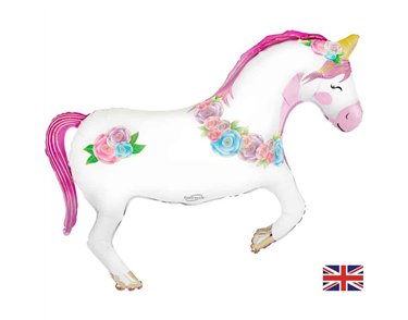 35in UNICORN FLOWER HORSE SHAPED FOIL BALLOON