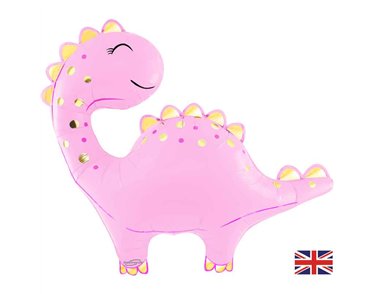 33.5in CUTE DINO PINK METALLIC PACKAGED SHAPED FOIL BALLOON