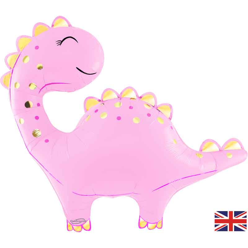 33.5in CUTE DINO PINK METALLIC PACKAGED SHAPED FOIL BALLOON
