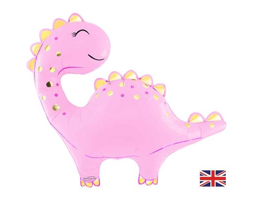 33.5in CUTE DINO PINK METALLIC PACKAGED SHAPED FOIL BALLOON