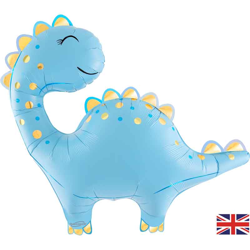 33.5in CUTE DINO BLUE METALLIC PACKAGED SHAPED FOIL BALLOON