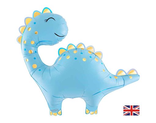 33.5in CUTE DINO BLUE METALLIC PACKAGED SHAPED FOIL BALLOON