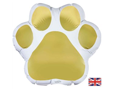 20in WHITE/GOLD LARGE PAW PRINT SHAPED FOIL BALLOON