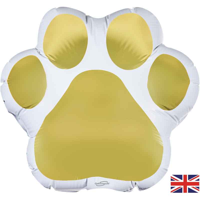 20in WHITE/GOLD LARGE PAW PRINT SHAPED FOIL BALLOON