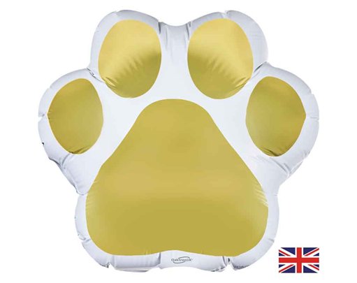 20in WHITE/GOLD LARGE PAW PRINT SHAPED FOIL BALLOON