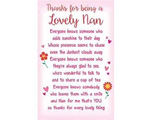 NAN THANKS FOR BEING KEEPSAKE CARD  6S