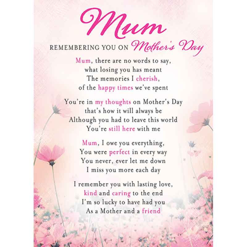 C35 MUM MOTHERS DAY MEMORIAL CARDS 6S