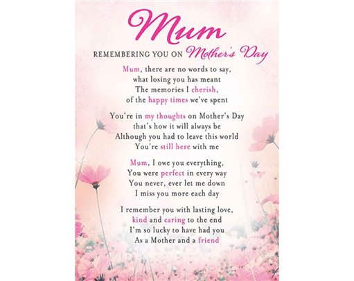 C35 MUM MOTHERS DAY MEMORIAL CARDS 6S