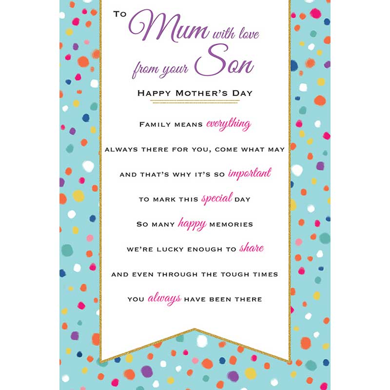 C75 MUM FROM SON HEARTFELT WISHES MOTHER'S DAY 6S