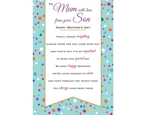 C75 MUM FROM SON HEARTFELT WISHES MOTHER'S DAY 6S