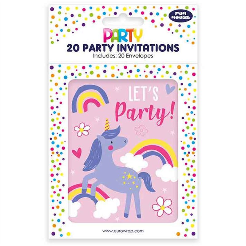 20PK UNICORN PARTY INVITATIONS