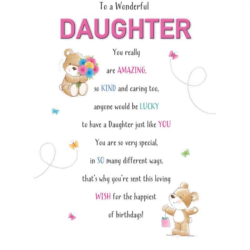 C75 BEAR WITH FLOWERS DAUGHTER BIRTHDAY HAPPY HUGS 6S