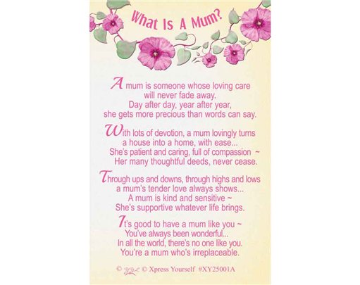C25 WHAT IS A MUM KEEPSAKE CARD 6S