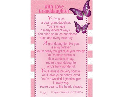 C25 WITH LOVE GRANDDAUGHTER KEEPSAKE CARD 6S
