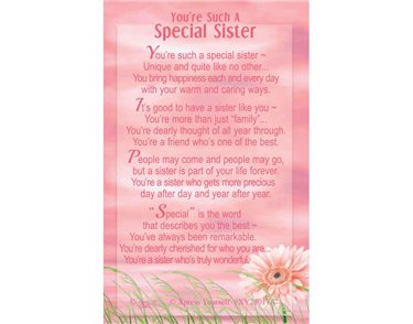 C25 SPECIAL SISTER KEEPSAKE CARD 6S