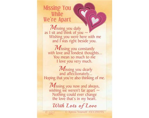 C25 MISSING YOU WHILE WE'RE APART KEEPSAKE CARD 6S
