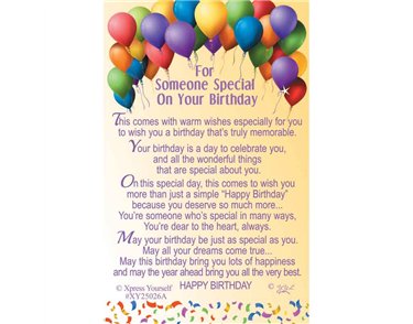 C25 SOMEONE SPECIAL ON YOUR BIRTHDAY KEEPSAKE CARD 6S