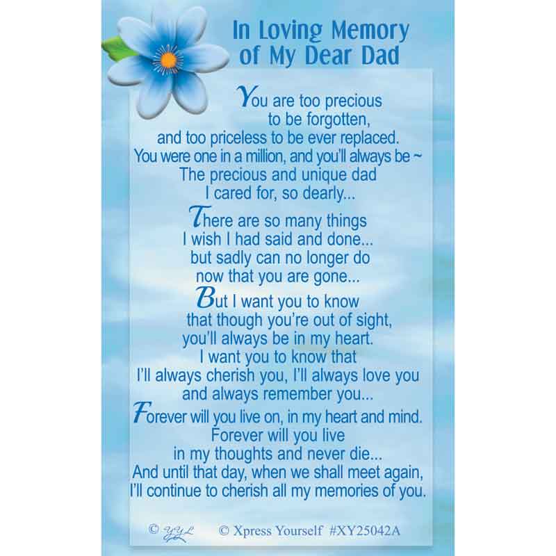C25 IN LOVING MEMORY OF MY DEAR DAD KEEPSAKE CARD 6S