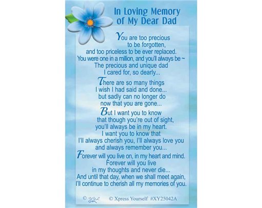 C25 IN LOVING MEMORY OF MY DEAR DAD KEEPSAKE CARD 6S
