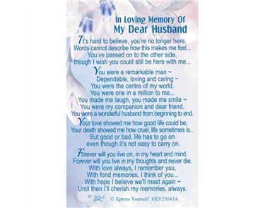 C25 IN LOVING MEMORY OF MY DEAR HUSBAND KEEPSAKE CARD 6S
