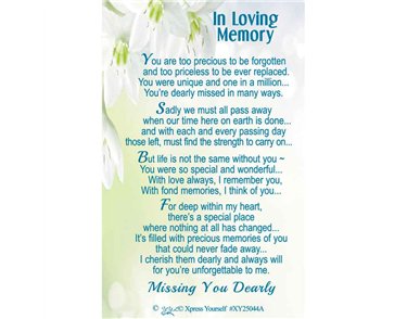 C25 IN LOVING MEMORY KEEPSAKE CARD 6S