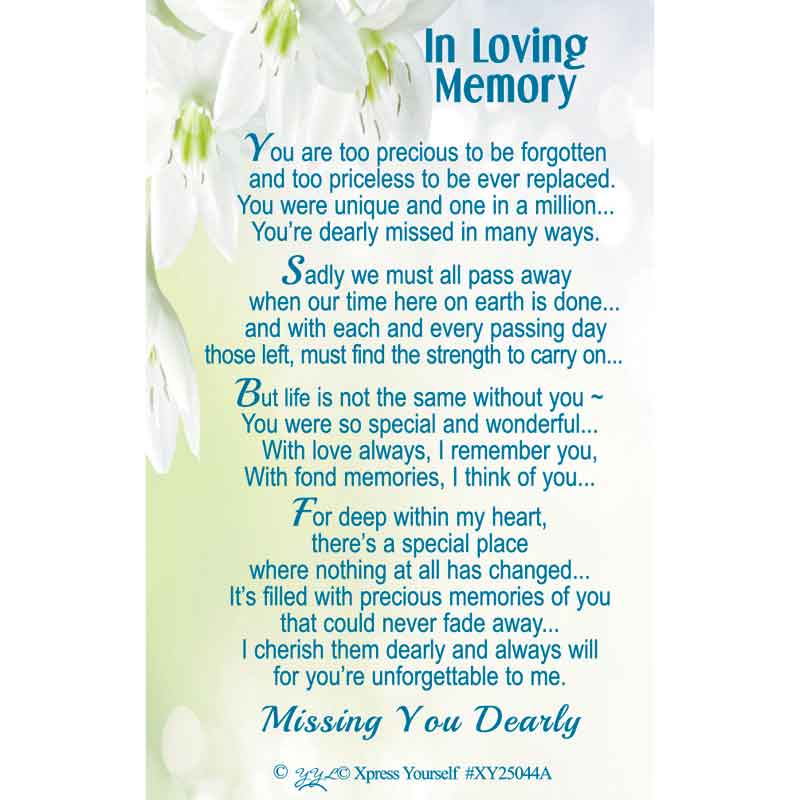 C25 IN LOVING MEMORY KEEPSAKE CARD 6S