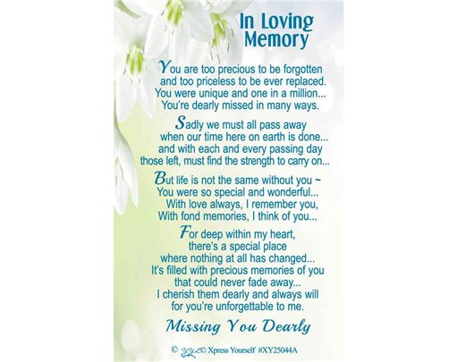 C25 IN LOVING MEMORY KEEPSAKE CARD 6S