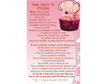 C25 MUM, YOU'RE SO PRECIOUS KEEPSAKE CARD 6S