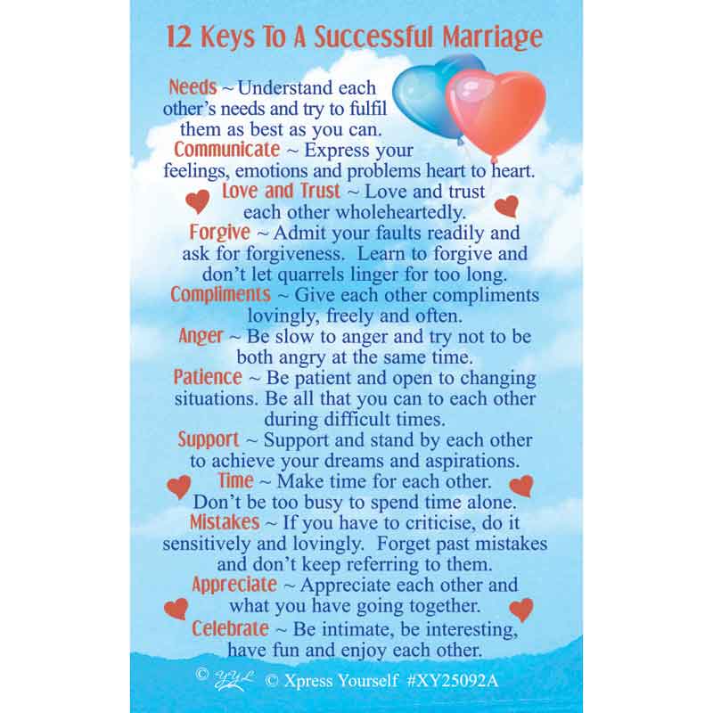 C25 12 KEYS TO A SUCCESSFUL MARRIAGE KEEPSAKE CARD 6S