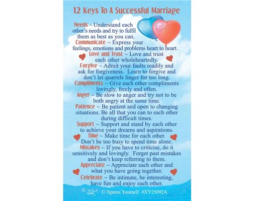 C25 12 KEYS TO A SUCCESSFUL MARRIAGE KEEPSAKE CARD 6S