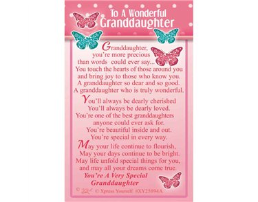 C25 TO A WONDERFUL GRANDDAUGHTER KEEPSAKE CARD 6S