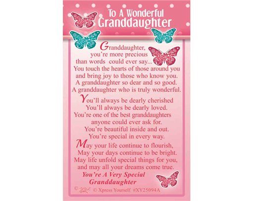 C25 TO A WONDERFUL GRANDDAUGHTER KEEPSAKE CARD 6S