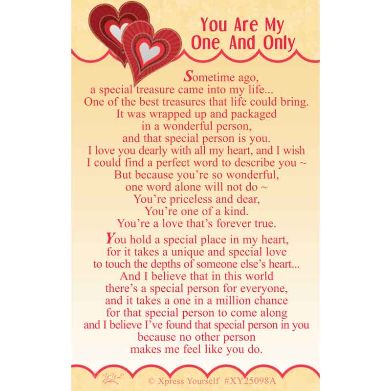 C25 YOU ARE MY ONE AND ONLY KEEPSAKE CARD 6S
