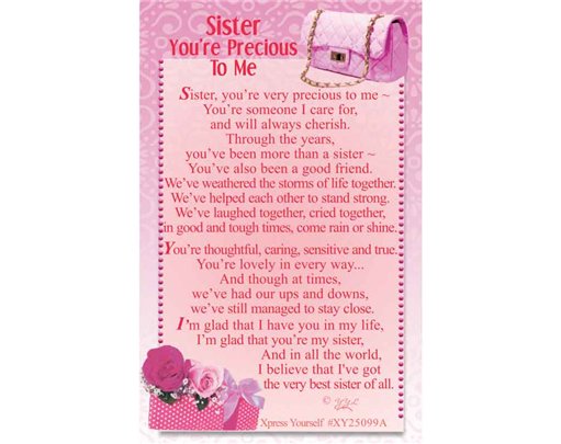 C25 SISTER, YOU'RE SO PRECIOUS TO ME KEEPSAKE CARD 6S
