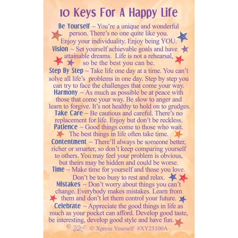 C25 10 KEYS FOR A HAPPY LIFE KEEPSAKE CARD 6S