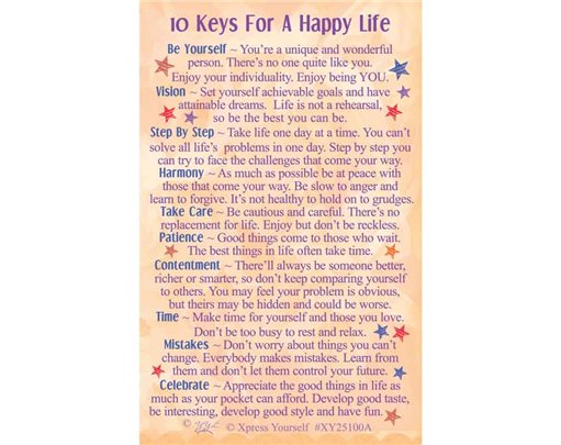 C25 10 KEYS FOR A HAPPY LIFE KEEPSAKE CARD 6S